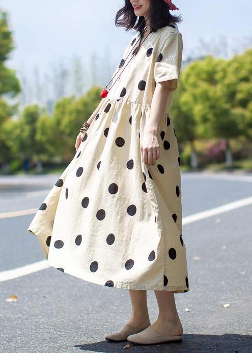 Unique linen Wardrobes 2019 Casual Polka Dot V-Neck Loose Linen Dress - SooLinen