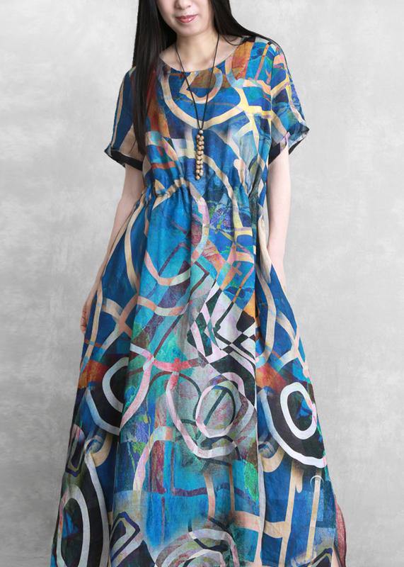 Unique o neck  summer quilting clothes Fashion Ideas blue Geometric Art Dress - SooLinen