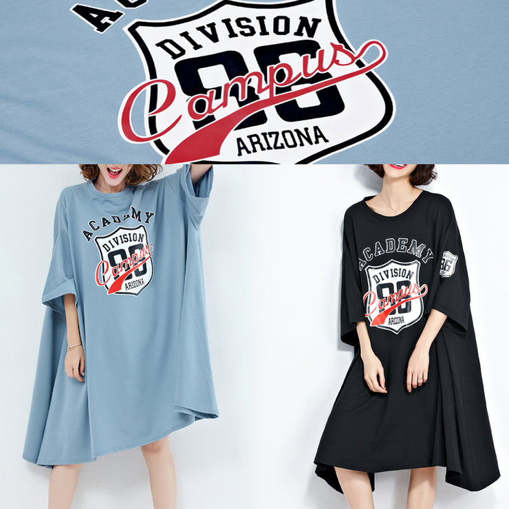 Unique o neck asymmetric Cotton dresses 2024 Work light blue Midi Dresses Summer