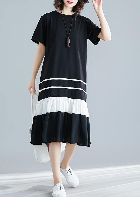 Unique o neck blended Wardrobes Tutorials black patchwork long Dress summer - SooLinen