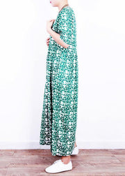 Unique o neck Cinched linen summer clothes Neckline green print Dresses - SooLinen