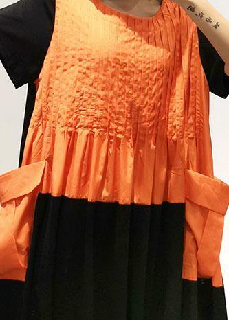 Unique orange cotton Wardrobes patchwork Kaftan summer Dress - SooLinen