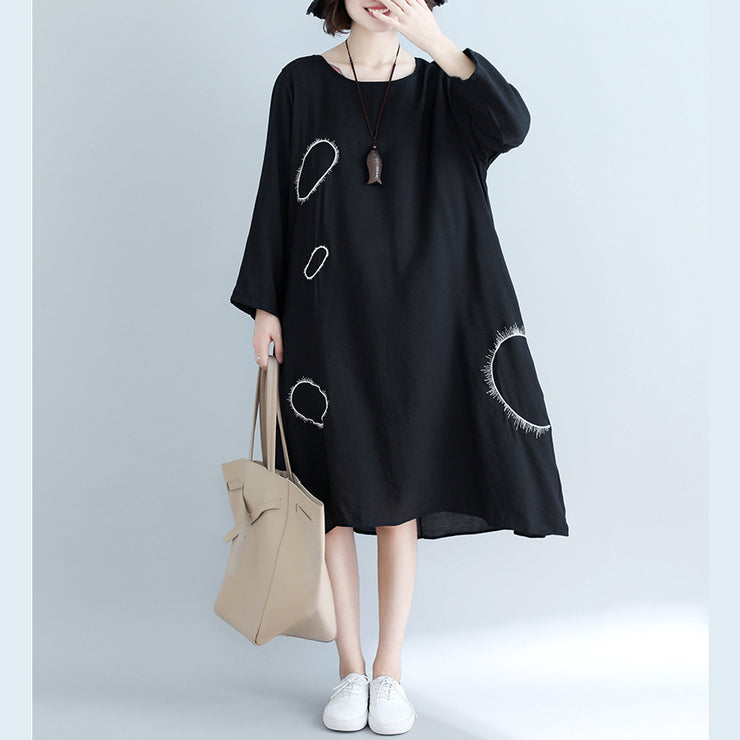 Unique pockets Cotton clothes plus size Wardrobes black loose Dress