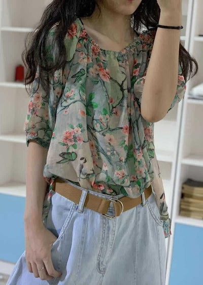 Unique prints linen clothes half sleeve box fall blouses - SooLinen