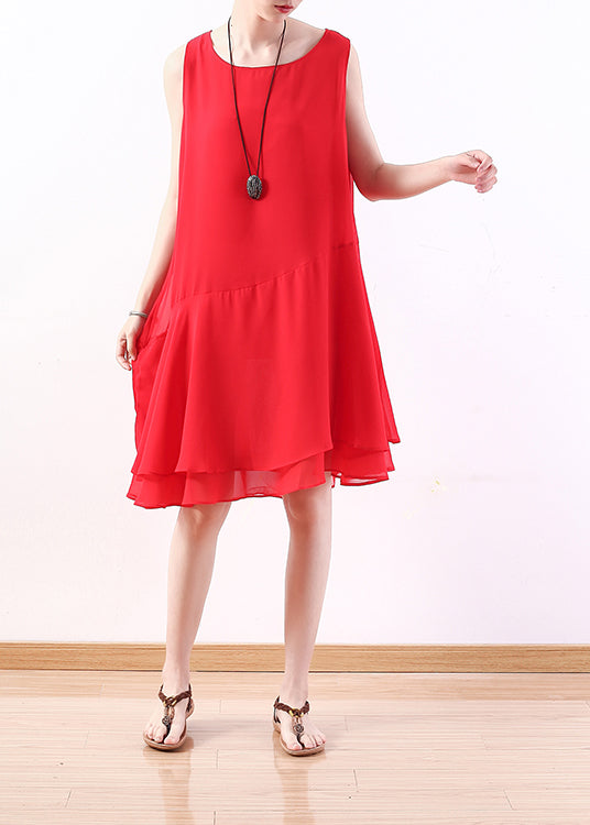 Unique red Chiffon dresses Sweets Runway sleeveless short summer Dress