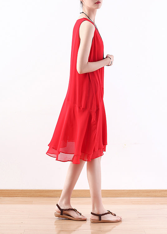 Unique red Chiffon dresses Sweets Runway sleeveless short summer Dress