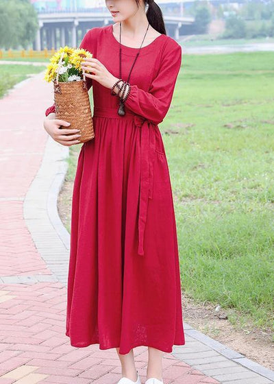 Unique red Robes o neck Cinched Dresses spring Dresses - SooLinen