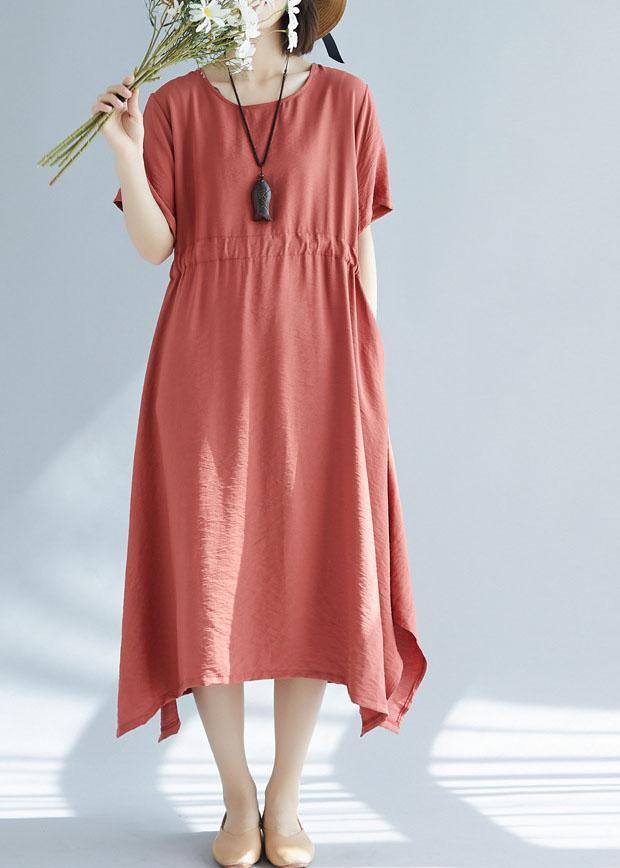 Unique red big hem cotton linen Robes side open Love summer Dresses - SooLinen