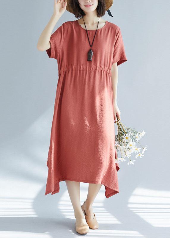 Unique red big hem cotton linen Robes side open Love summer Dresses - SooLinen