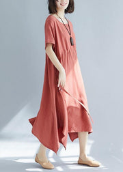 Unique red big hem cotton linen Robes side open Love summer Dresses - SooLinen