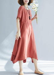 Unique red big hem cotton linen Robes side open Love summer Dresses - SooLinen