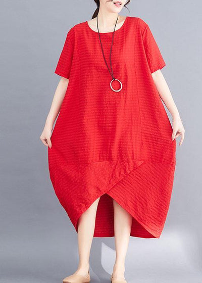 Unique red cotton Wardrobes asymmetric patchwork Maxi summer Dress - SooLinen