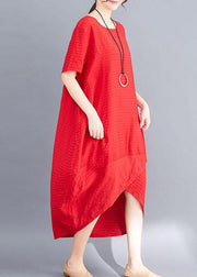 Unique red cotton Wardrobes asymmetric patchwork Maxi summer Dress - SooLinen