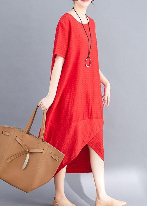 Unique red cotton Wardrobes asymmetric patchwork Maxi summer Dress - SooLinen