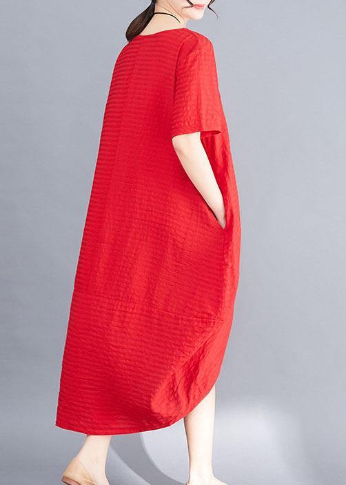 Unique red cotton Wardrobes asymmetric patchwork Maxi summer Dress - SooLinen