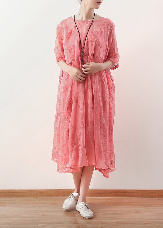 Unique red cotton dresses Boho Catwalk o neck cotton summer Dress