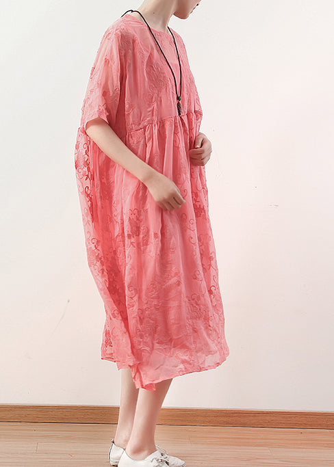 Unique red cotton dresses Boho Catwalk o neck cotton summer Dress