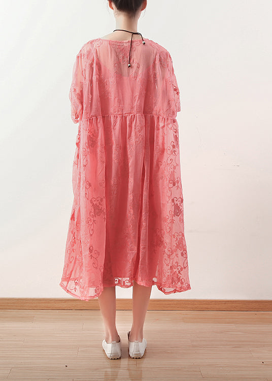 Unique red cotton dresses Boho Catwalk o neck cotton summer Dress