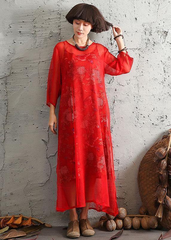 Unique red silk clothes side open A Line summer Dresses - SooLinen