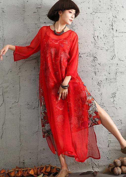 Unique red silk clothes side open A Line summer Dresses - SooLinen