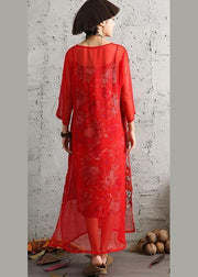 Unique red silk clothes side open A Line summer Dresses - SooLinen