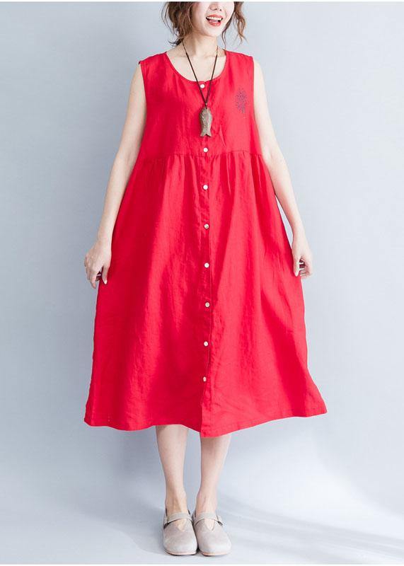 Unique red sleeveless linen quilting dresses patchwork Love summer Dresses - SooLinen