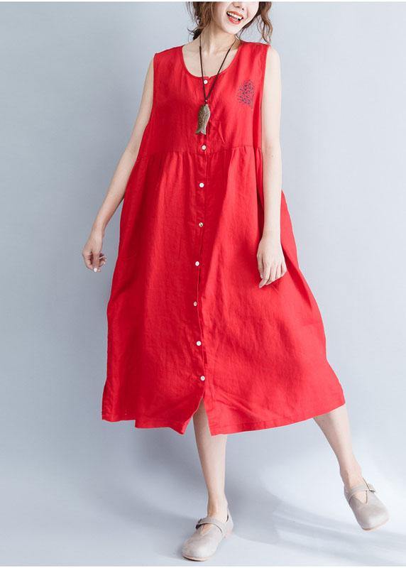 Unique red sleeveless linen quilting dresses patchwork Love summer Dresses - SooLinen