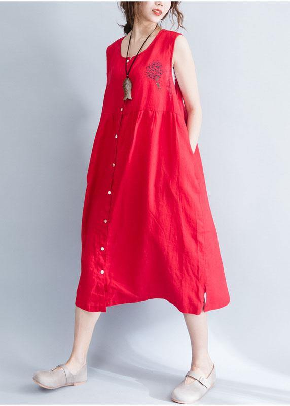 Unique red sleeveless linen quilting dresses patchwork Love summer Dresses - SooLinen