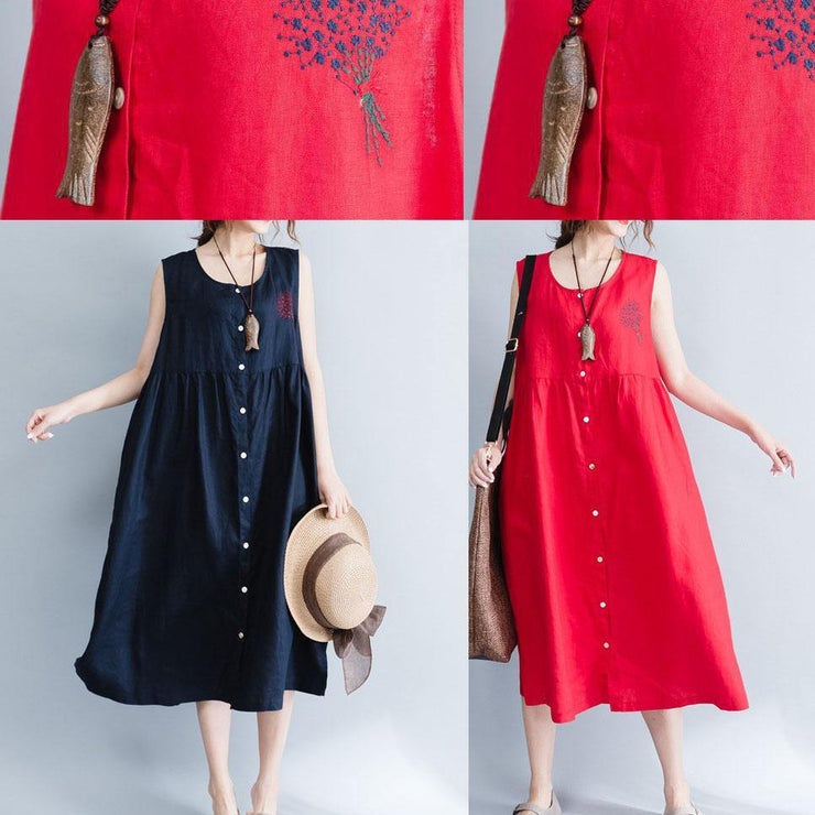 Unique red sleeveless linen quilting dresses patchwork Love summer Dresses - SooLinen