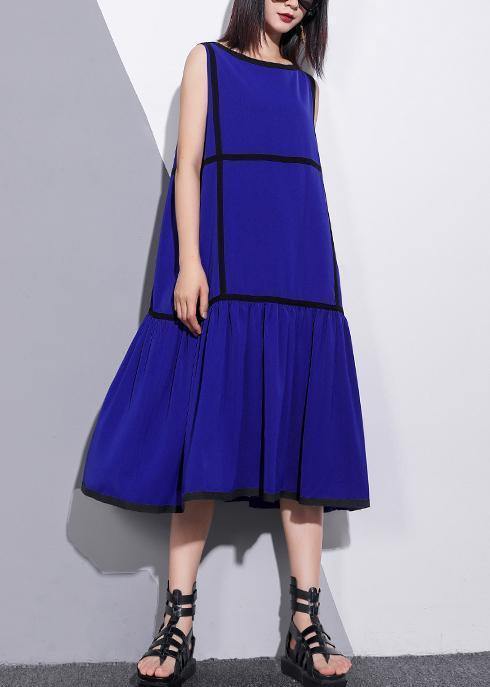 Unique sleeveless patchwork chiffon clothes For Women fine Life blue Dress Summer - SooLinen