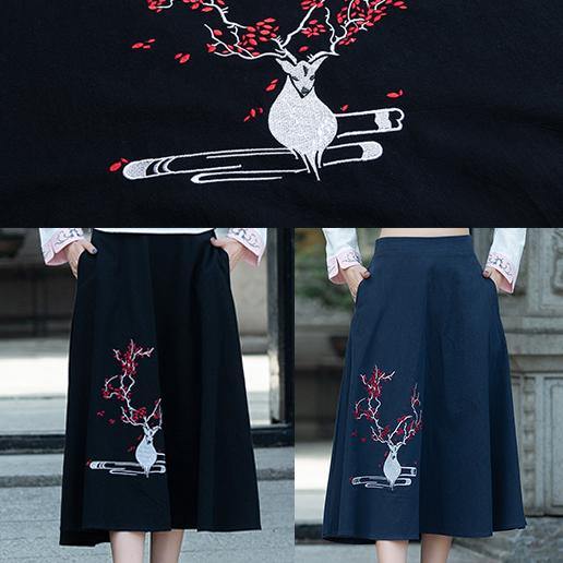 Vivid A line skirts Cotton Drops Design Runway black embroidery short skirt Summer - SooLinen