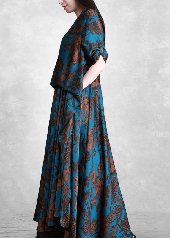 Vivid Blue Silk Outfit Maxi Spring Dresses Long - SooLinen