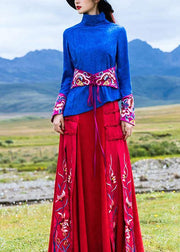 Vivid Chinese Button cotton embroidery outfit Outfits red cotton skirts - SooLinen