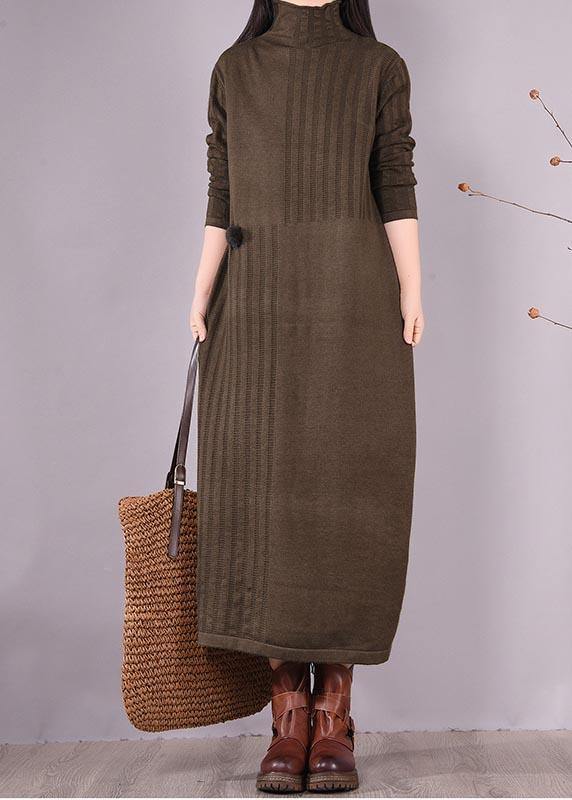 Vivid High Neck Spring Clothes Women Photography Chocolate Dress - SooLinen