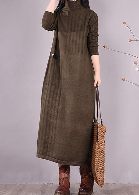 Vivid High Neck Spring Clothes Women Photography Chocolate Dress - SooLinen