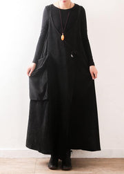 Vivid Large pockets fall dress Photography black Kaftan Dresses - SooLinen