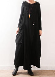 Vivid Large pockets fall dress Photography black Kaftan Dresses - SooLinen