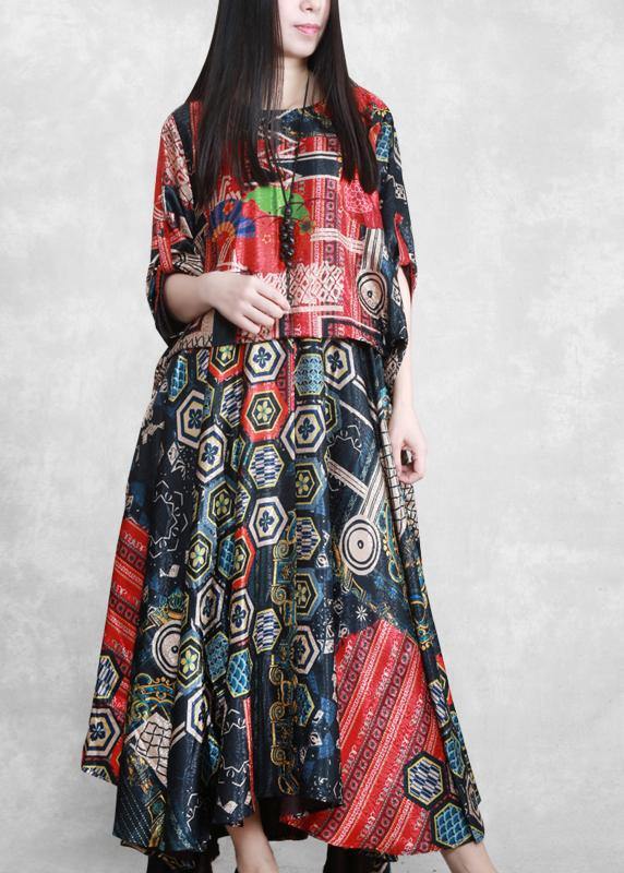 Vivid O Neck Tie Waist Summer Dresses Work Outfits Print Robe Dress - SooLinen