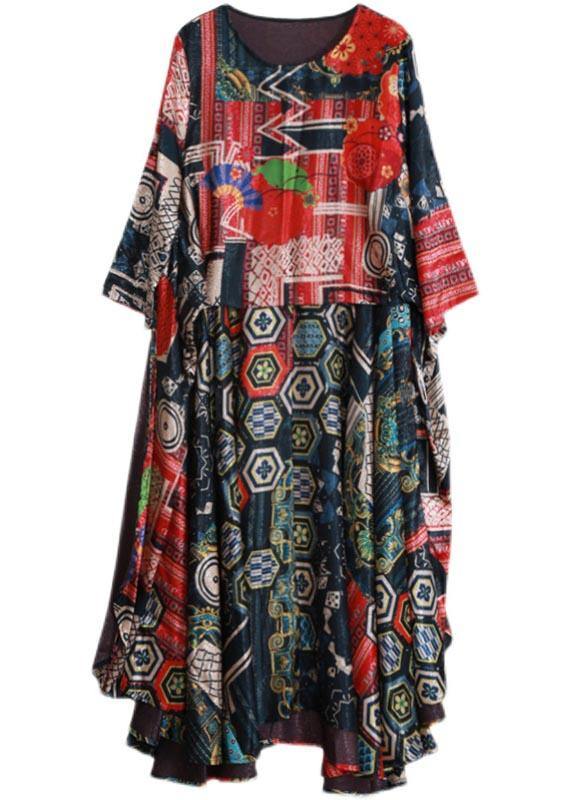 Vivid O Neck Tie Waist Summer Dresses Work Outfits Print Robe Dress - SooLinen