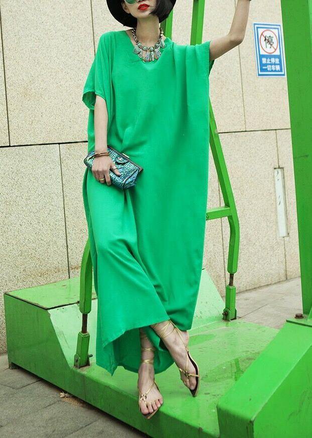 Vivid Baggy Caftan Jade Green Loose Dress - SooLinen