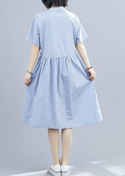 Vivid blue patchwork cotton clothes false two pieces Kaftan summer Dresses - SooLinen