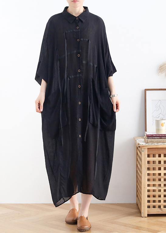 Vivid lapel Batwing Sleeve linen summer clothes Fabrics green Dress - SooLinen