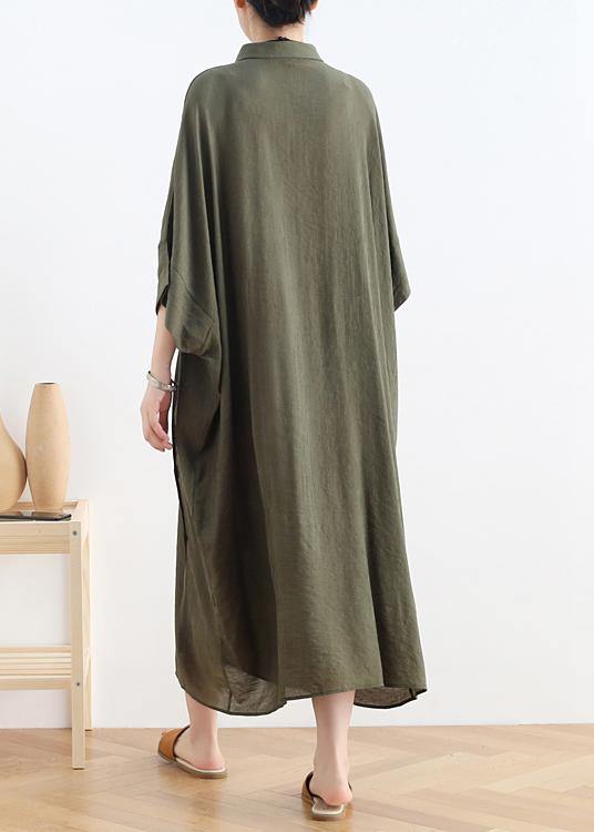 Vivid lapel Batwing Sleeve linen summer clothes Fabrics green Dress - SooLinen