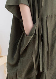 Vivid lapel Batwing Sleeve linen summer clothes Fabrics green Dress - SooLinen