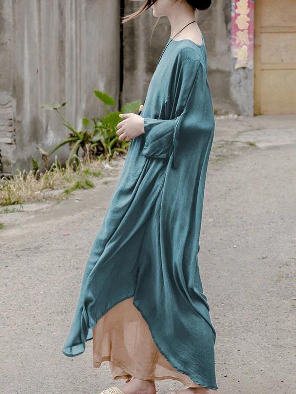 Vivid o neck Batwing Sleeve clothes Women design blue Traveling Dresses - SooLinen