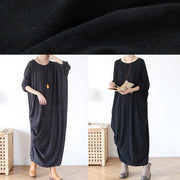 Vivid o neck asymmetric cotton spring clothes Neckline black Robe Dress - SooLinen