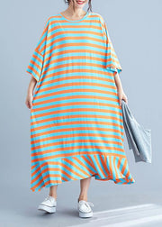 Vivid o neck cotton dresses Tutorials striped cotton robes Dresses summer - SooLinen