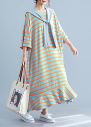 Vivid o neck cotton dresses Tutorials striped cotton robes Dresses summer - SooLinen