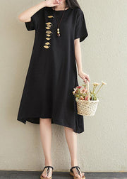 Vivid o neck embroidery cotton linen dresses Tutorials black Dresses summer - SooLinen