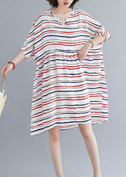 Vivid o neck summer quilting dresses Fashion Ideas red striped Dress - SooLinen